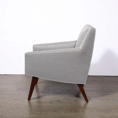 Mid Century Lounge Chairs in Holly Hunt Fabric Tapered Hand Rubbed Walnut Legs