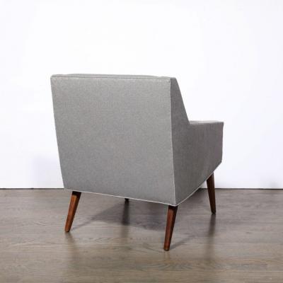 Mid Century Lounge Chairs in Holly Hunt Fabric Tapered Hand Rubbed Walnut Legs
