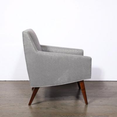 Mid Century Lounge Chairs in Holly Hunt Fabric Tapered Hand Rubbed Walnut Legs