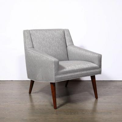 Mid Century Lounge Chairs in Holly Hunt Fabric Tapered Hand Rubbed Walnut Legs