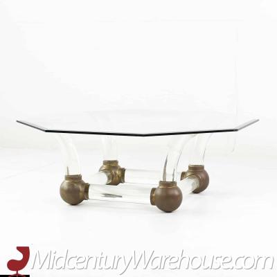 Mid Century Lucite and Brass Tusk Coffee Table