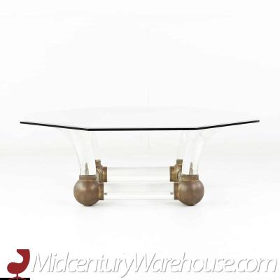 Mid Century Lucite and Brass Tusk Coffee Table