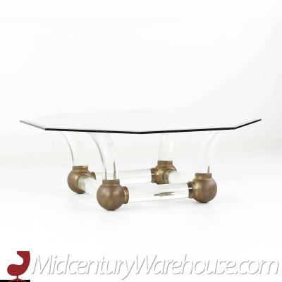 Mid Century Lucite and Brass Tusk Coffee Table