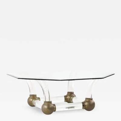 Mid Century Lucite and Brass Tusk Coffee Table