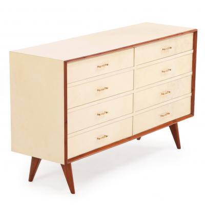 Mid Century Mahogany and Parchment Commode C 1950