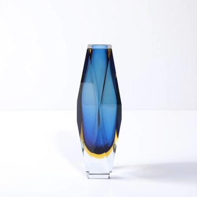 Mid Century Mandruzzato Faceted Murano Glass Vase in Citrine and Smoked Cerulean