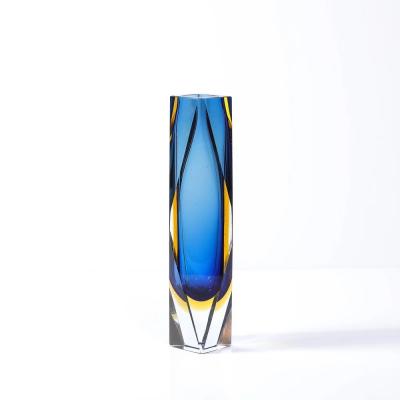 Mid Century Mandruzzato Faceted Murano Glass Vase in Citrine and Smoked Cerulean