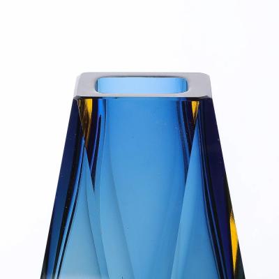 Mid Century Mandruzzato Faceted Murano Glass Vase in Citrine and Smoked Cerulean