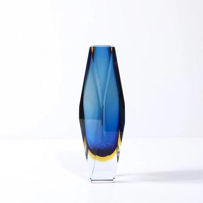 Mid Century Mandruzzato Faceted Murano Glass Vase in Citrine and Smoked Cerulean