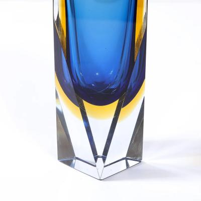 Mid Century Mandruzzato Faceted Murano Glass Vase in Citrine and Smoked Cerulean