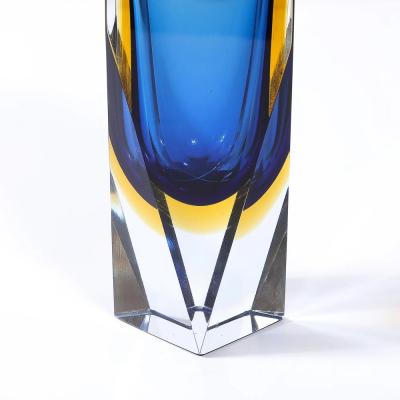 Mid Century Mandruzzato Faceted Murano Glass Vase in Citrine and Smoked Cerulean