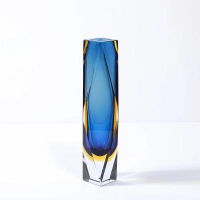 Mid Century Mandruzzato Faceted Murano Glass Vase in Citrine and Smoked Cerulean