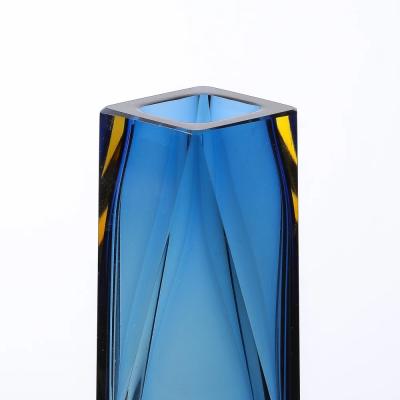 Mid Century Mandruzzato Faceted Murano Glass Vase in Citrine and Smoked Cerulean
