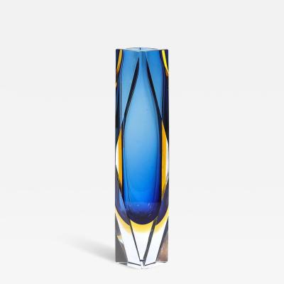 Mid Century Mandruzzato Faceted Murano Glass Vase in Citrine and Smoked Cerulean