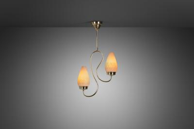 Mid Century Metal and Opal Glass Ceiling Lamp Europe 1950s