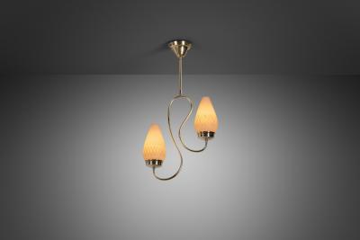 Mid Century Metal and Opal Glass Ceiling Lamp Europe 1950s