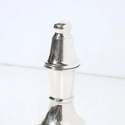 Mid Century Minimalist Sculptural Sterling Kiddush Decanter and Six Cup Set