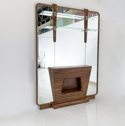 Mid Century Mirror Console Walnut Italy 1940s