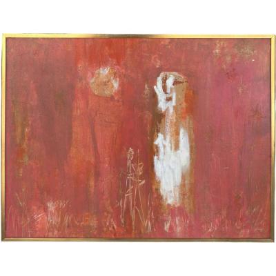 Mid Century Modern Abstract Art Oil Painting in Giltwood Frame