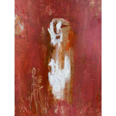 Mid Century Modern Abstract Art Oil Painting in Giltwood Frame