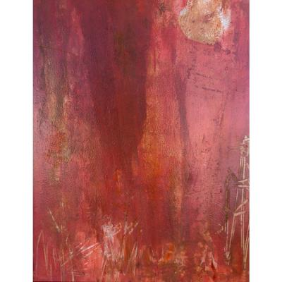 Mid Century Modern Abstract Art Oil Painting in Giltwood Frame