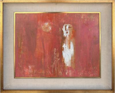 Mid Century Modern Abstract Art Oil Painting in Giltwood Frame