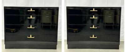Mid Century Modern American Designer Black Lacquer Cabinets Nightstands Brass