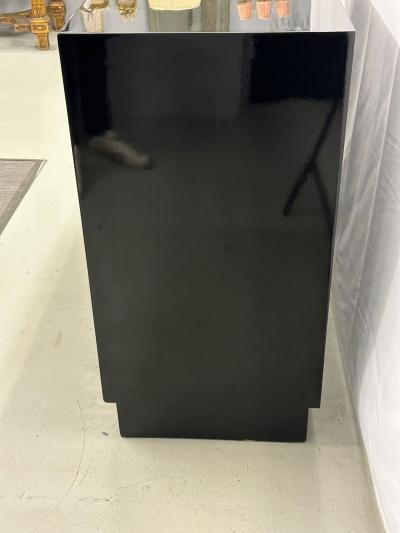 Mid Century Modern American Designer Black Lacquer Cabinets Nightstands Brass