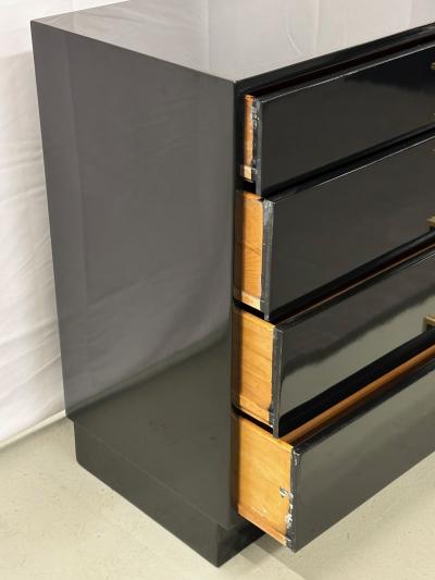 Mid Century Modern American Designer Black Lacquer Cabinets Nightstands Brass