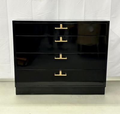 Mid Century Modern American Designer Black Lacquer Cabinets Nightstands Brass