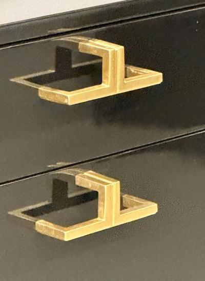 Mid Century Modern American Designer Black Lacquer Cabinets Nightstands Brass