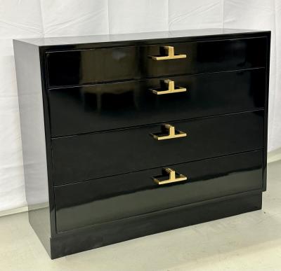 Mid Century Modern American Designer Black Lacquer Cabinets Nightstands Brass