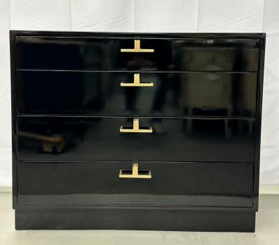 Mid Century Modern American Designer Black Lacquer Cabinets Nightstands Brass