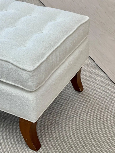 Mid Century Modern American Designer Tufted Ottomans Stools Walnut Boucl 