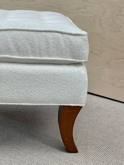 Mid Century Modern American Designer Tufted Ottomans Stools Walnut Boucl 