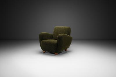 Mid Century Modern Armchair in Dark Green Upholstery Europe 1940s