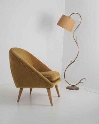 Mid Century Modern Armchair in Mustard Yellow Jean Royere Style Finland 1950s