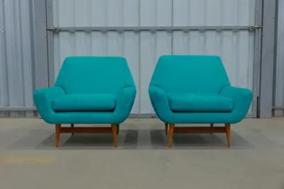 Mid Century Modern Armchairs in Hardwood and Fabric Unknown c 1960