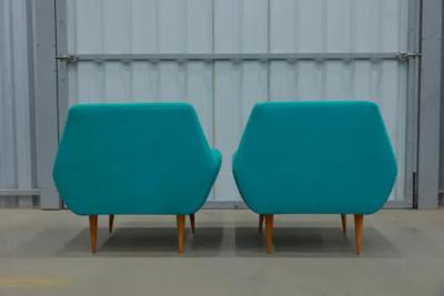 Mid Century Modern Armchairs in Hardwood and Fabric Unknown c 1960
