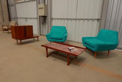 Mid Century Modern Armchairs in Hardwood and Fabric Unknown c 1960