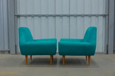 Mid Century Modern Armchairs in Hardwood and Fabric Unknown c 1960