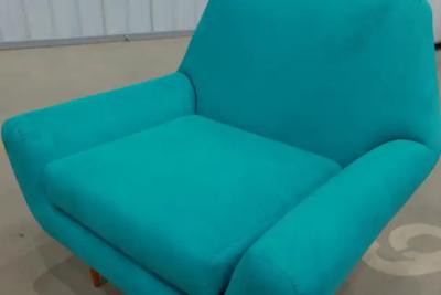Mid Century Modern Armchairs in Hardwood and Fabric Unknown c 1960