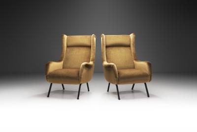 Mid Century Modern Armchairs in Velvet with Black Steel Frames Italy 1960s