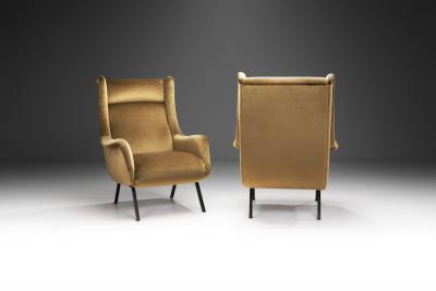 Mid Century Modern Armchairs in Velvet with Black Steel Frames Italy 1960s