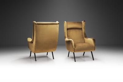 Mid Century Modern Armchairs in Velvet with Black Steel Frames Italy 1960s