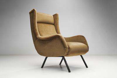 Mid Century Modern Armchairs in Velvet with Black Steel Frames Italy 1960s