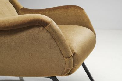 Mid Century Modern Armchairs in Velvet with Black Steel Frames Italy 1960s