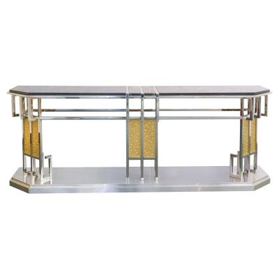 Mid Century Modern Art Deco Style Brass Chrome Sideboard Credenzas