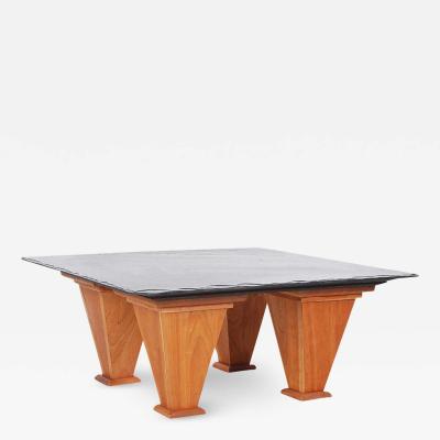 Mid Century Modern Art Deco Style Cherry and Slate Cocktail Table Custom Made