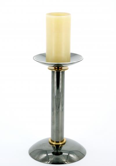 Mid Century Modern Art Deco Style Gunmetal Brass Candlestick by Karl Springer